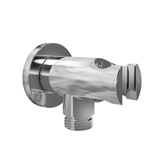 UK Bathrooms Essentials Round Outlet Elbow with Shower Bracket in Chrome