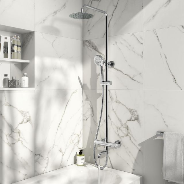 Amara Round Rigid Riser Shower With Bath Filler in Chrome