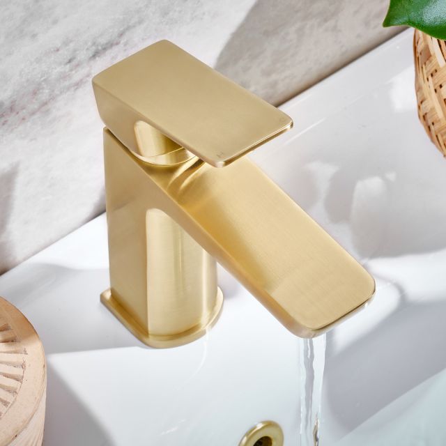 Amara Huby Brushed Brass Basin Mixer Tap with Waste
