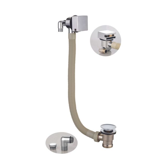 Amara Square Bath Filler Overflow with Click Clack Waste in Chrome