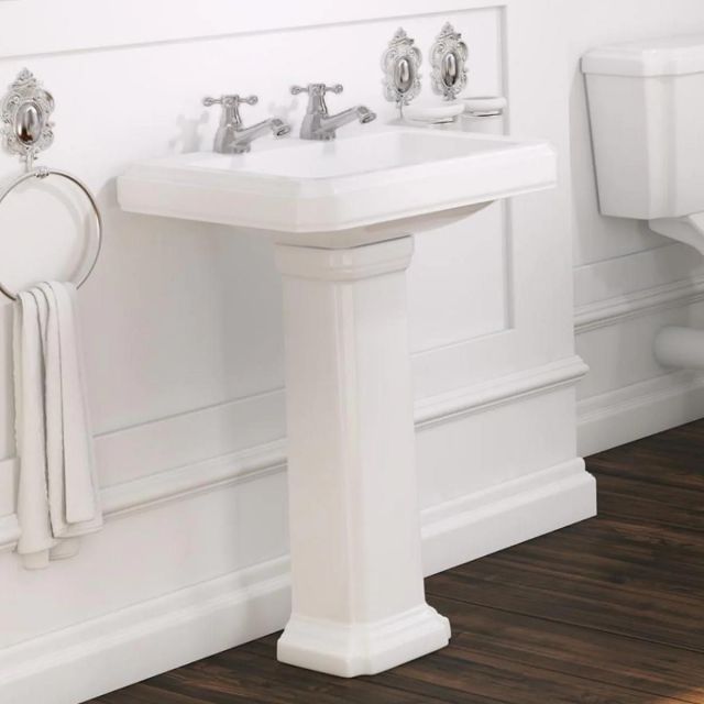 Astrala Ravello 600mm 2 Tap Hole Basin and Pedestal in White