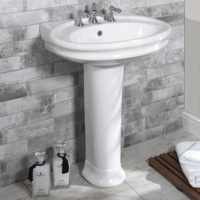 Burland Bath Co. Ascend 650mm Basin and Full Pedestal in White