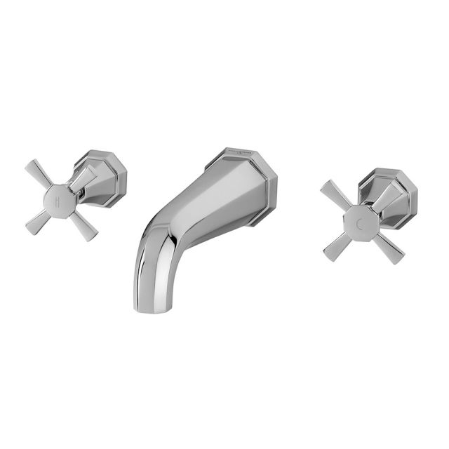 Perrin & Rowe Deco 3 Hole Wall Mounted Basin Mixer Tap