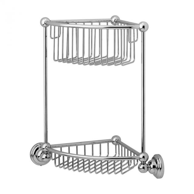 Perrin and Rowe Traditional Wall Mounted Two Tier Corner Basket - 6959CP