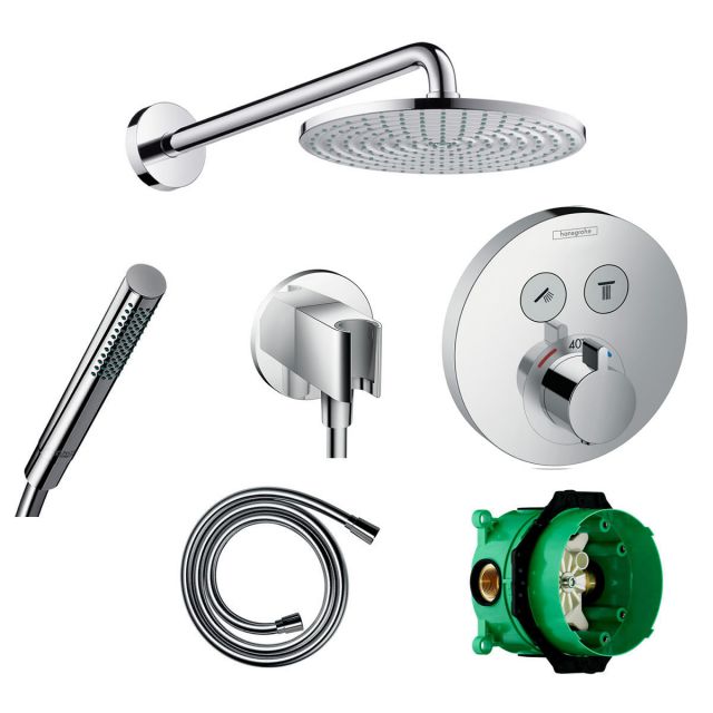 Hansgrohe Round Select Valve with Raindance 240 Overhead Shower and Axor Hand shower - 88101013